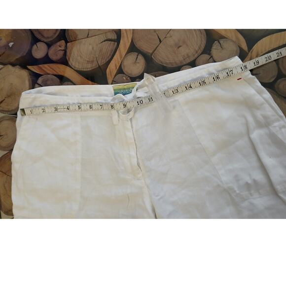 Seasalt Roll Cuff Straight Wide Leg 100% Linen Cropped Capri Pants White Sheer L - Picture 7 of 11